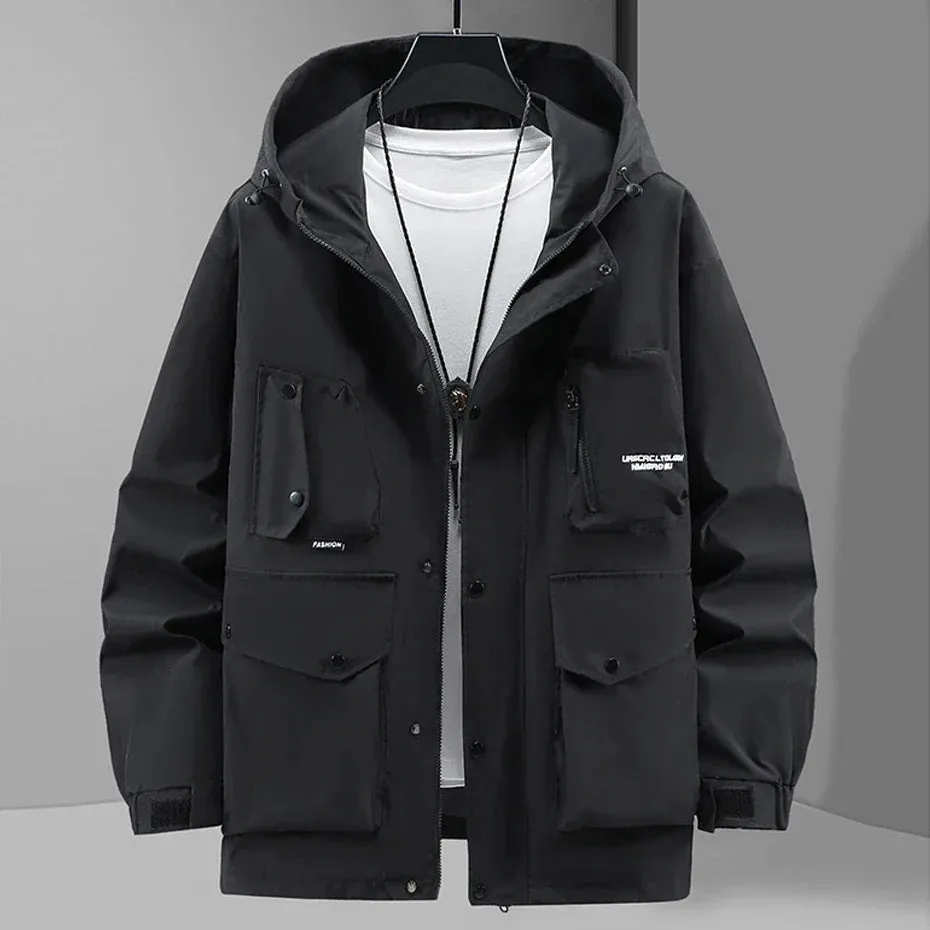 Waterproof Windbreak Cargo Jacket Men Hooded Coat Plus Size 12XL Fashion Casual Solid Color Jackets Big Size 12XL Coats Male
