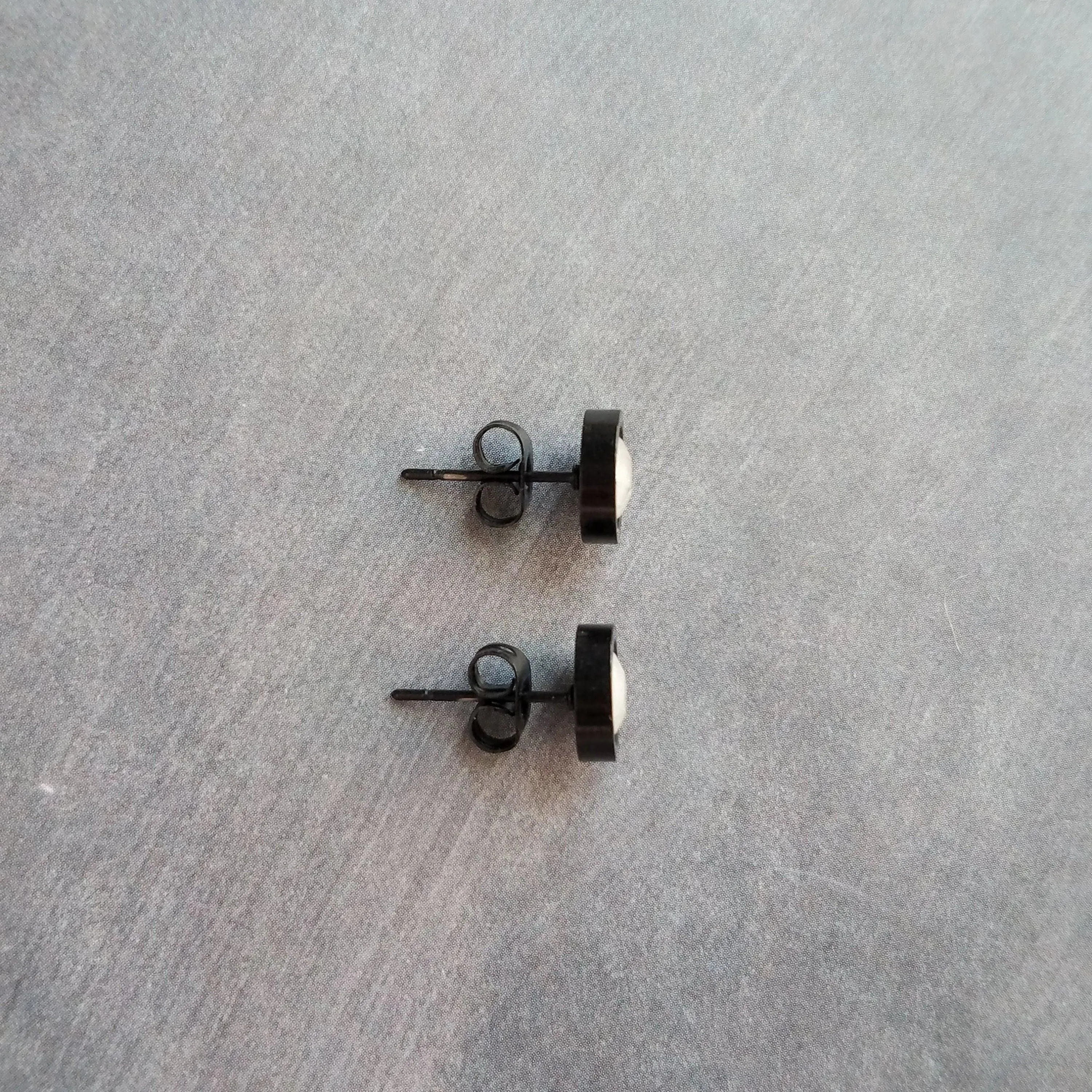 White Black Stud Earrings, milky white stud earrings, milky white earrings, matte black earring, iridescent white, opal white round sparkle