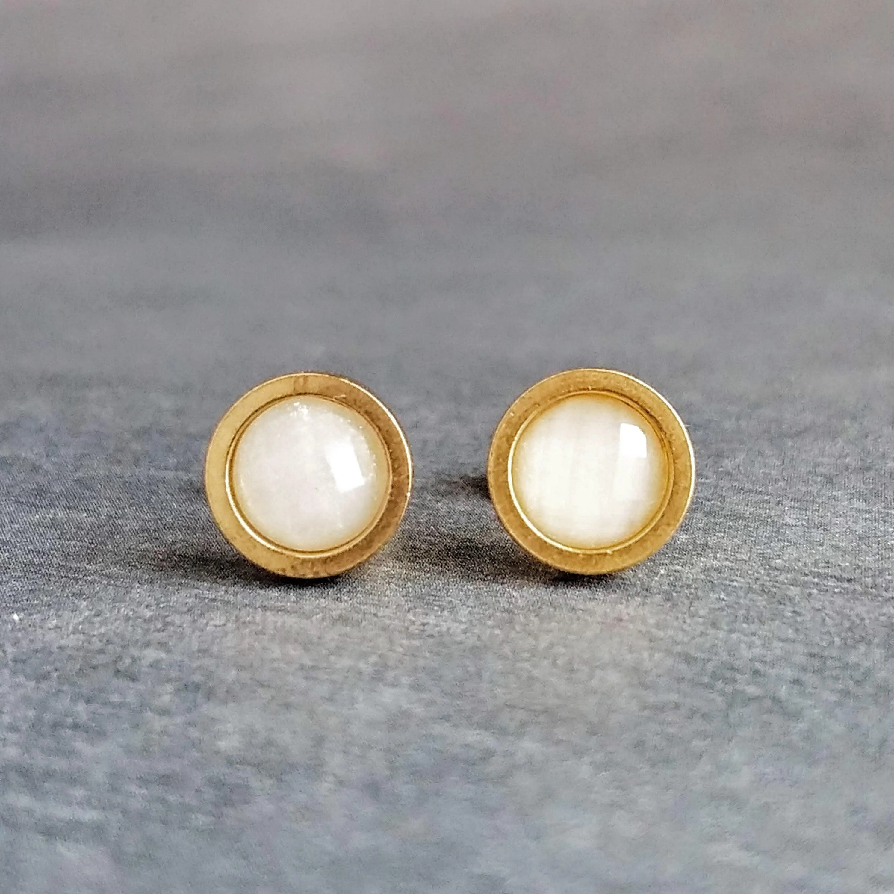 White Black Stud Earrings, milky white stud earrings, milky white earrings, matte black earring, iridescent white, opal white round sparkle