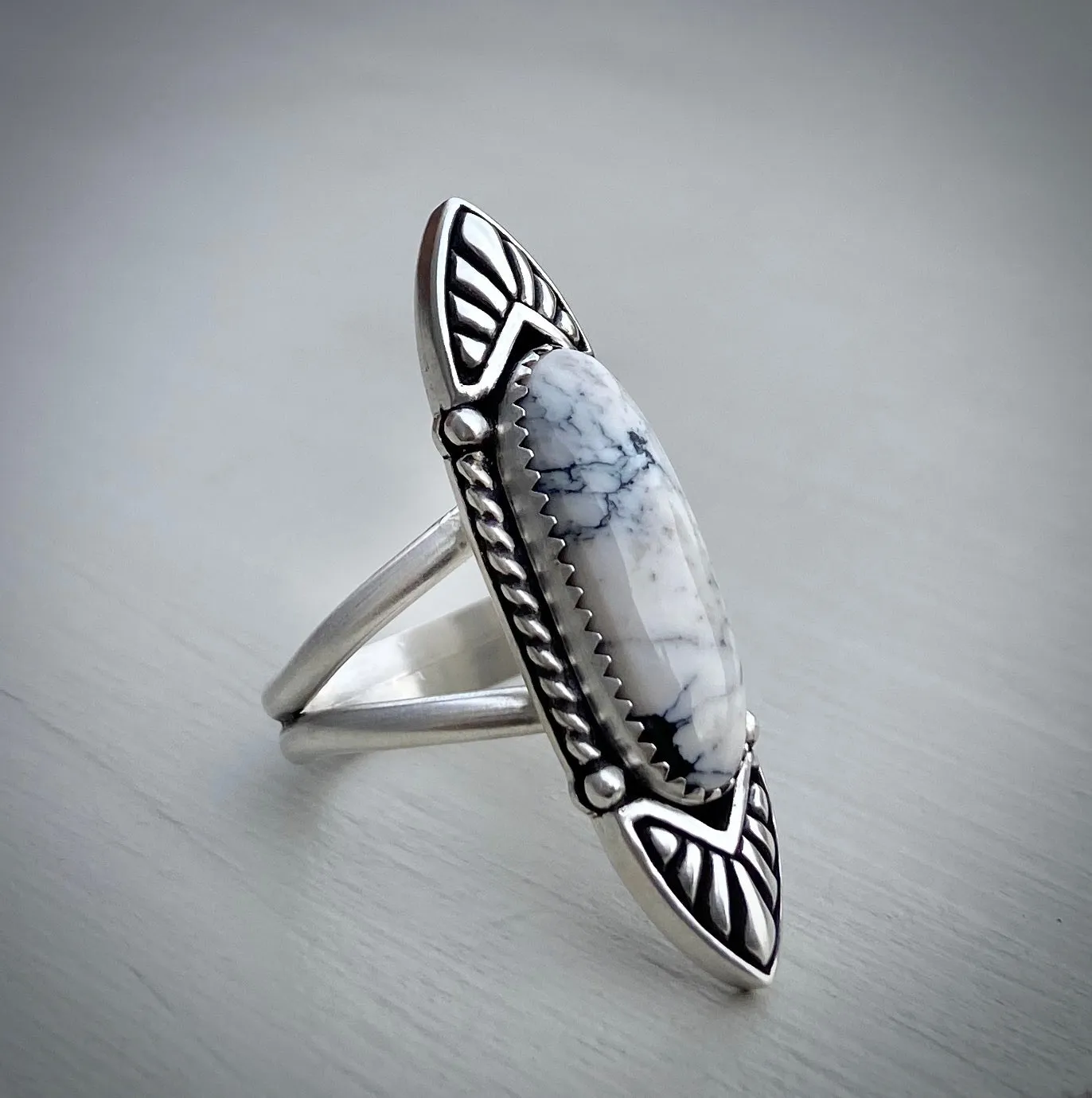 White Buffalo Chevron Ring