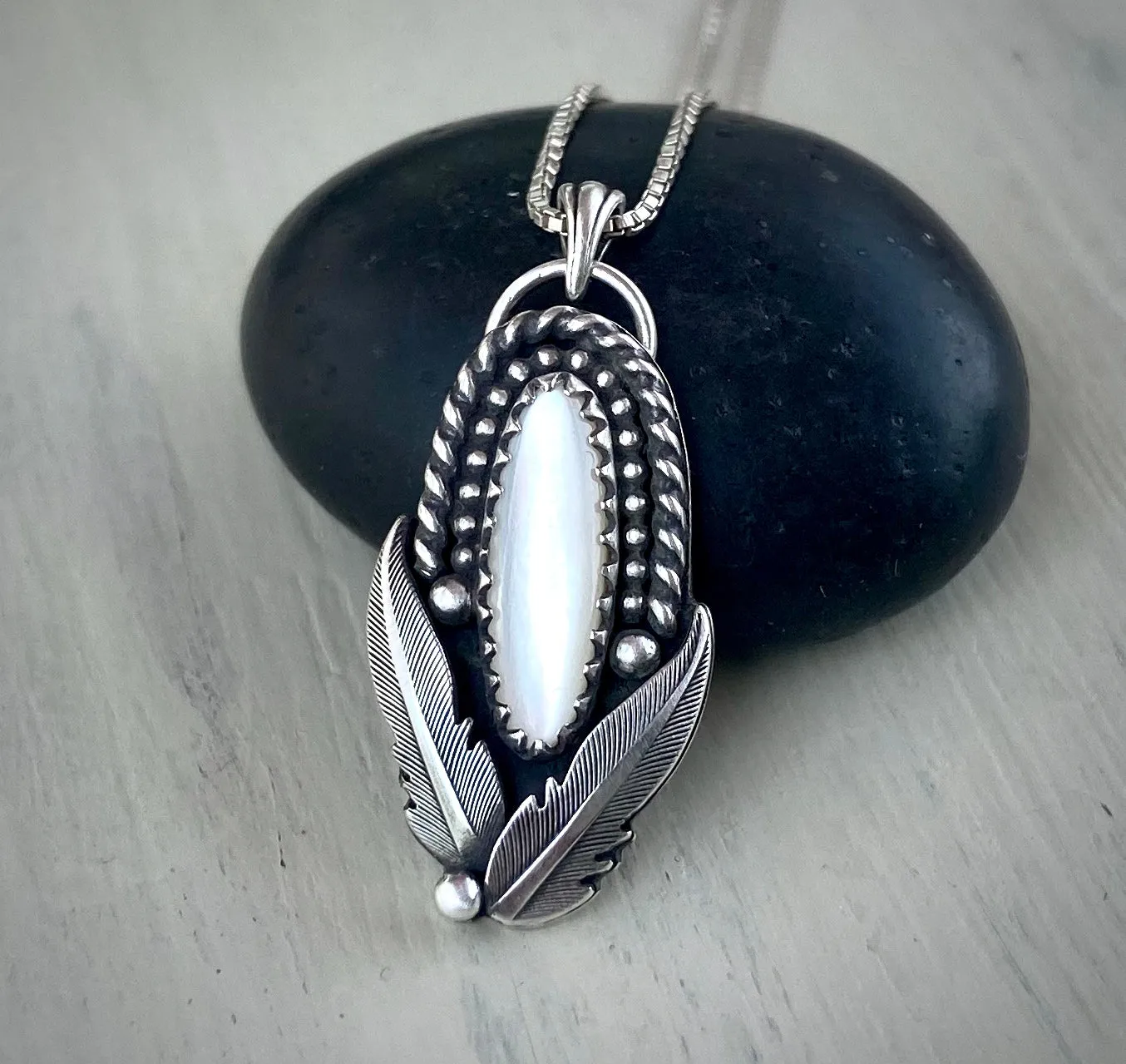 White Mother of Pearl Feather Pendant