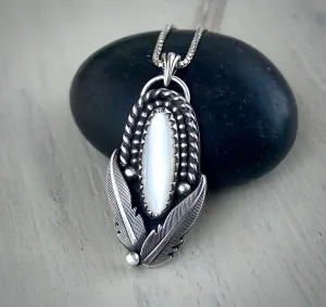 White Mother of Pearl Feather Pendant