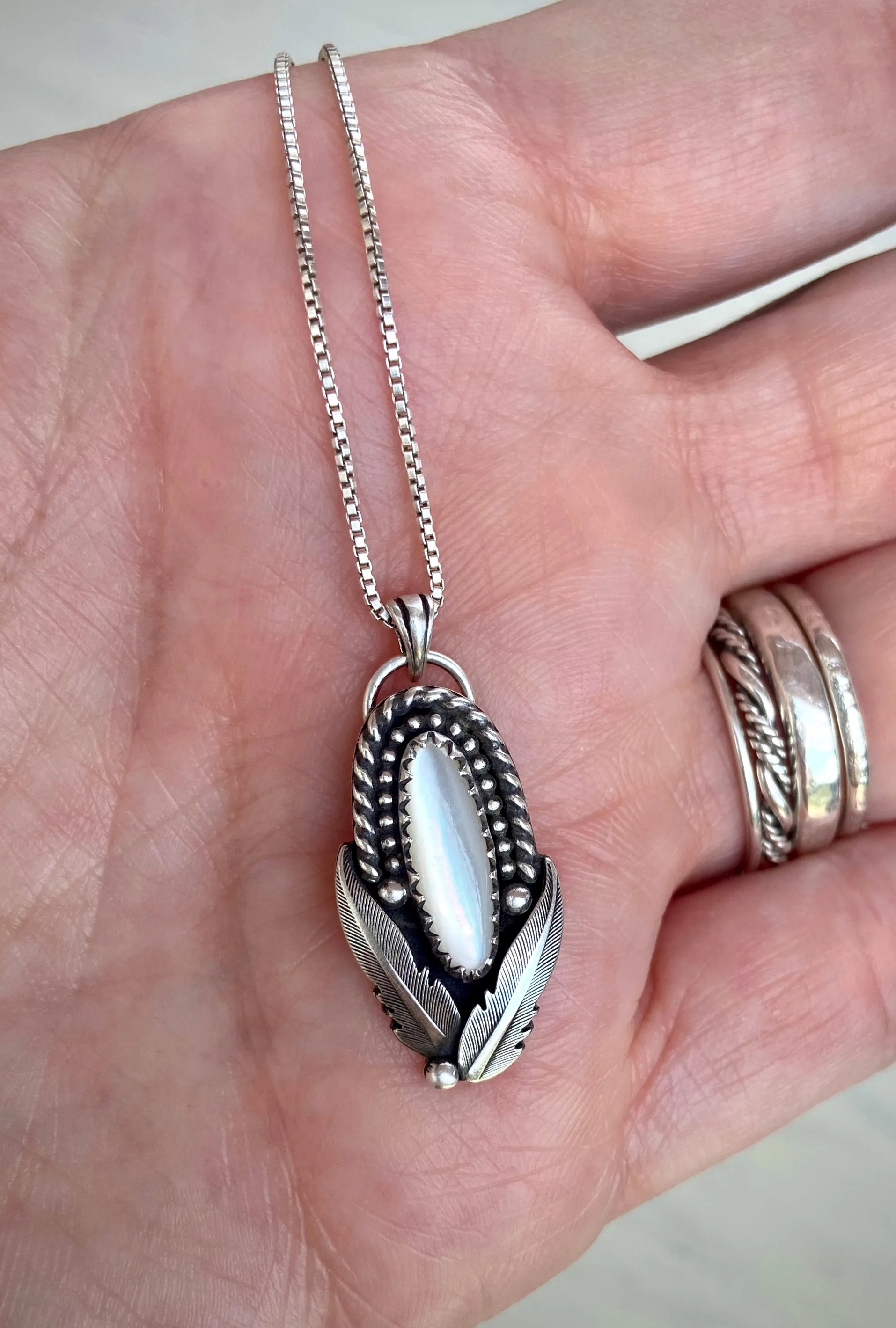 White Mother of Pearl Feather Pendant