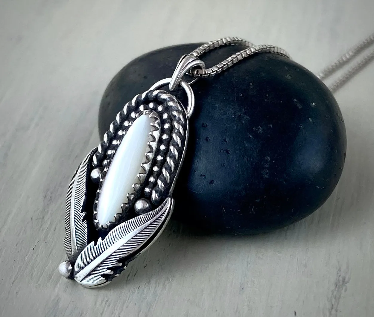 White Mother of Pearl Feather Pendant
