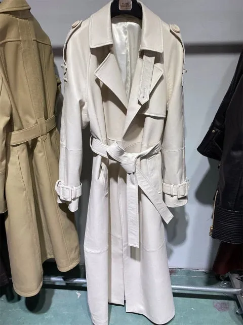 Women Crocodile Pattern Long Leather Coat