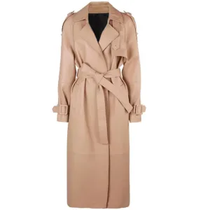 Women Crocodile Pattern Long Leather Coat