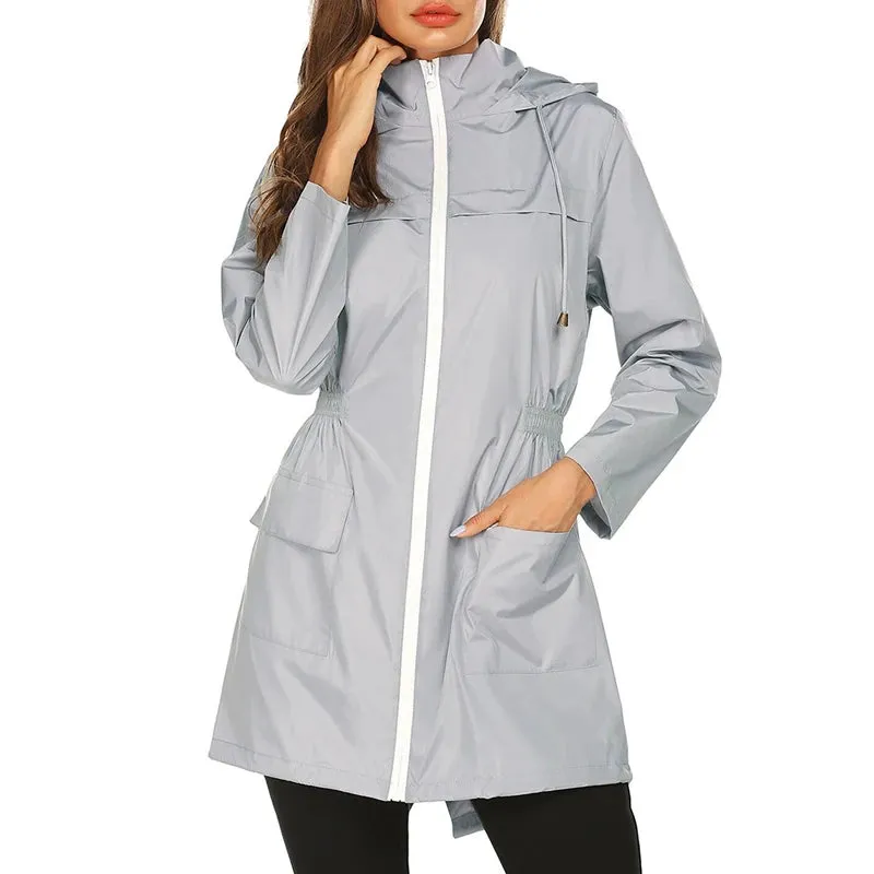 Women's Lightweight Jacket 2021 Windproof Waterproof Raincoat Female Hooded Outdoor Hiking Long Rain Tops Rainwear