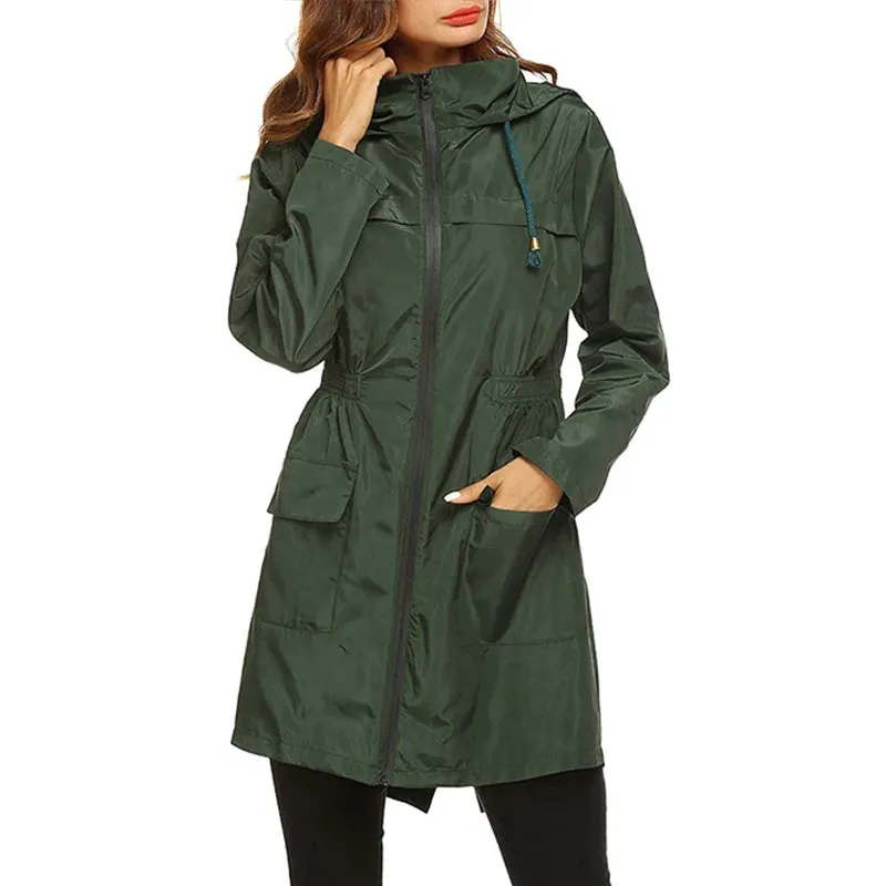 Women's Lightweight Jacket 2021 Windproof Waterproof Raincoat Female Hooded Outdoor Hiking Long Rain Tops Rainwear