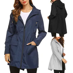 Women's Lightweight Jacket 2021 Windproof Waterproof Raincoat Female Hooded Outdoor Hiking Long Rain Tops Rainwear