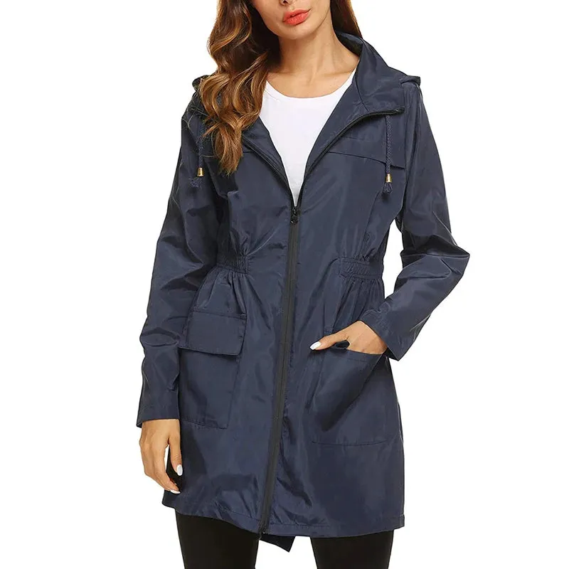 Women's Lightweight Jacket 2021 Windproof Waterproof Raincoat Female Hooded Outdoor Hiking Long Rain Tops Rainwear