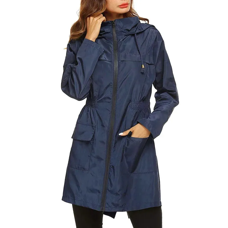 Women's Lightweight Jacket 2021 Windproof Waterproof Raincoat Female Hooded Outdoor Hiking Long Rain Tops Rainwear