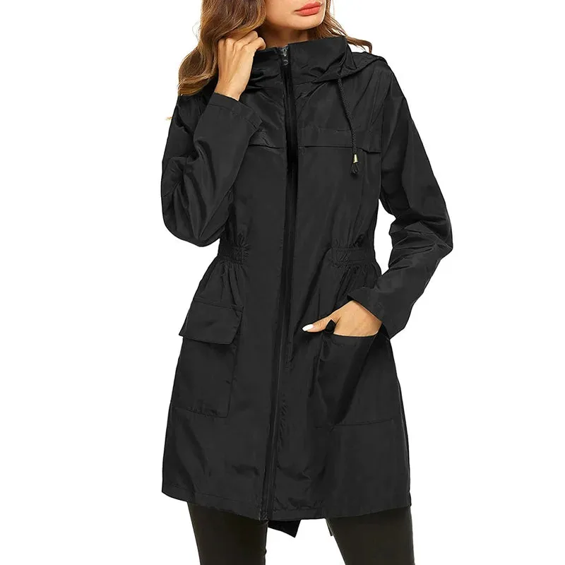 Women's Lightweight Jacket 2021 Windproof Waterproof Raincoat Female Hooded Outdoor Hiking Long Rain Tops Rainwear