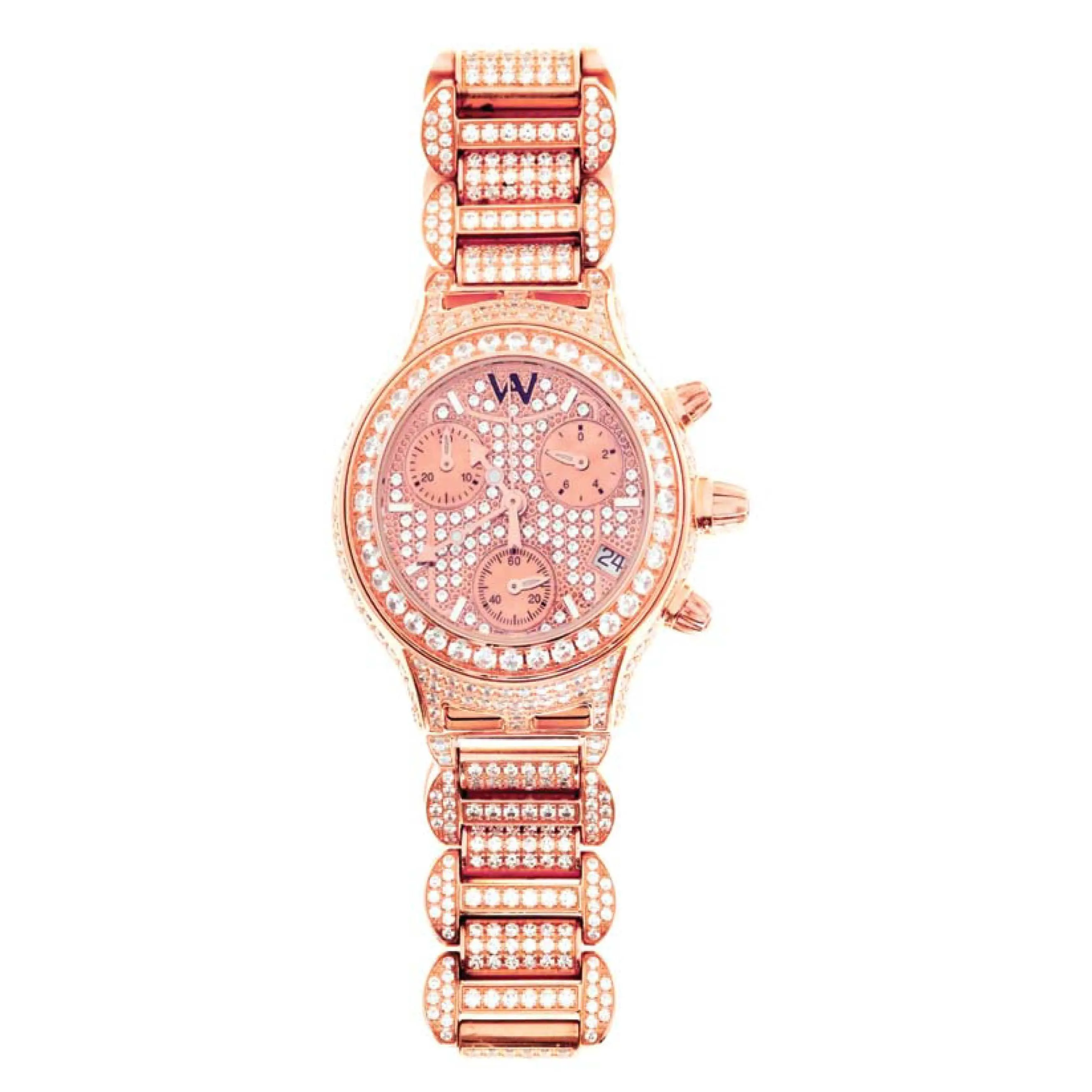 Women's Watch - Aire Parlay Swiss Made 18-Karat Solid Gold Full Diamonds Quartz Chronograph Women's Watch - Red Gold®