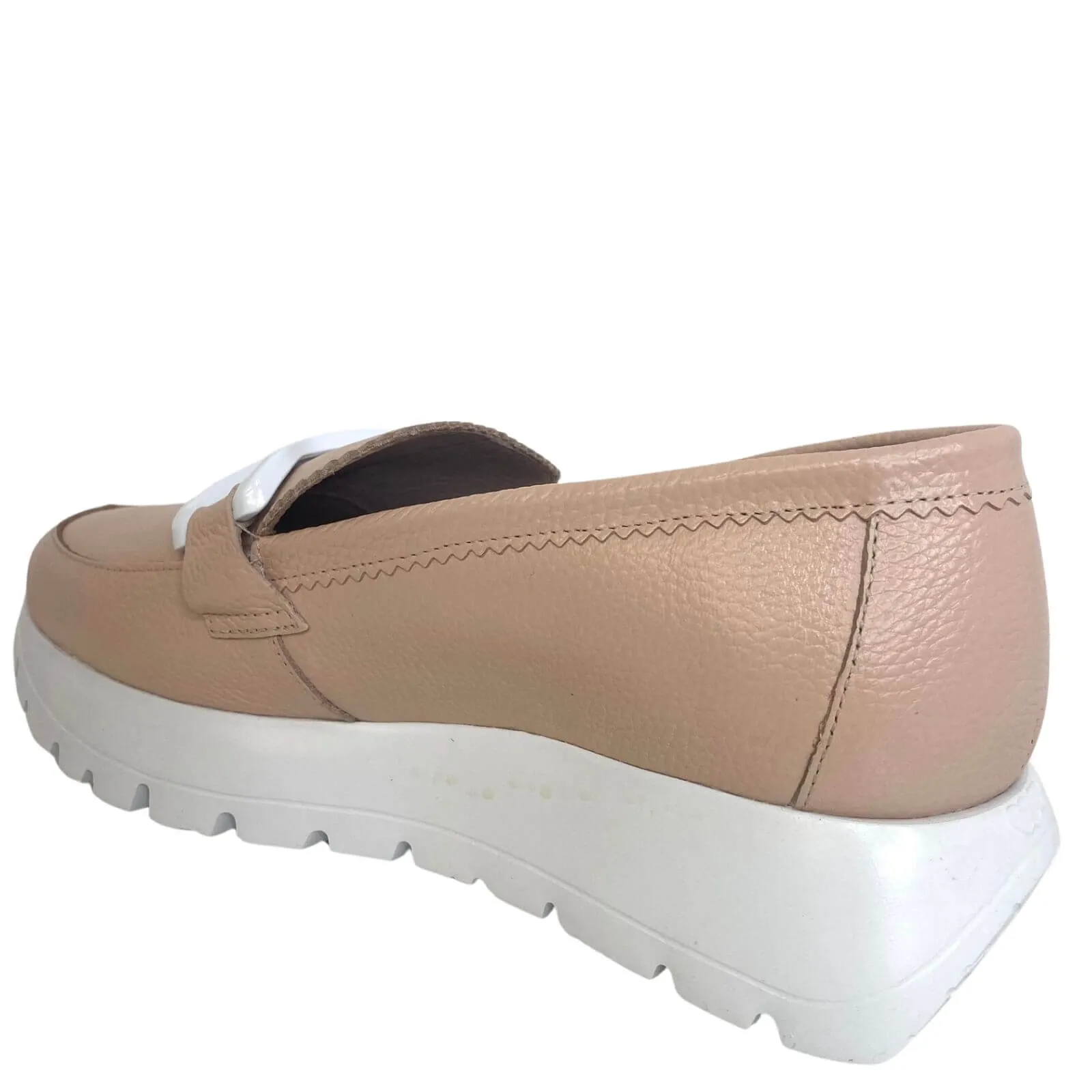 Wonders Nude & White Slip On Wedge Shoes