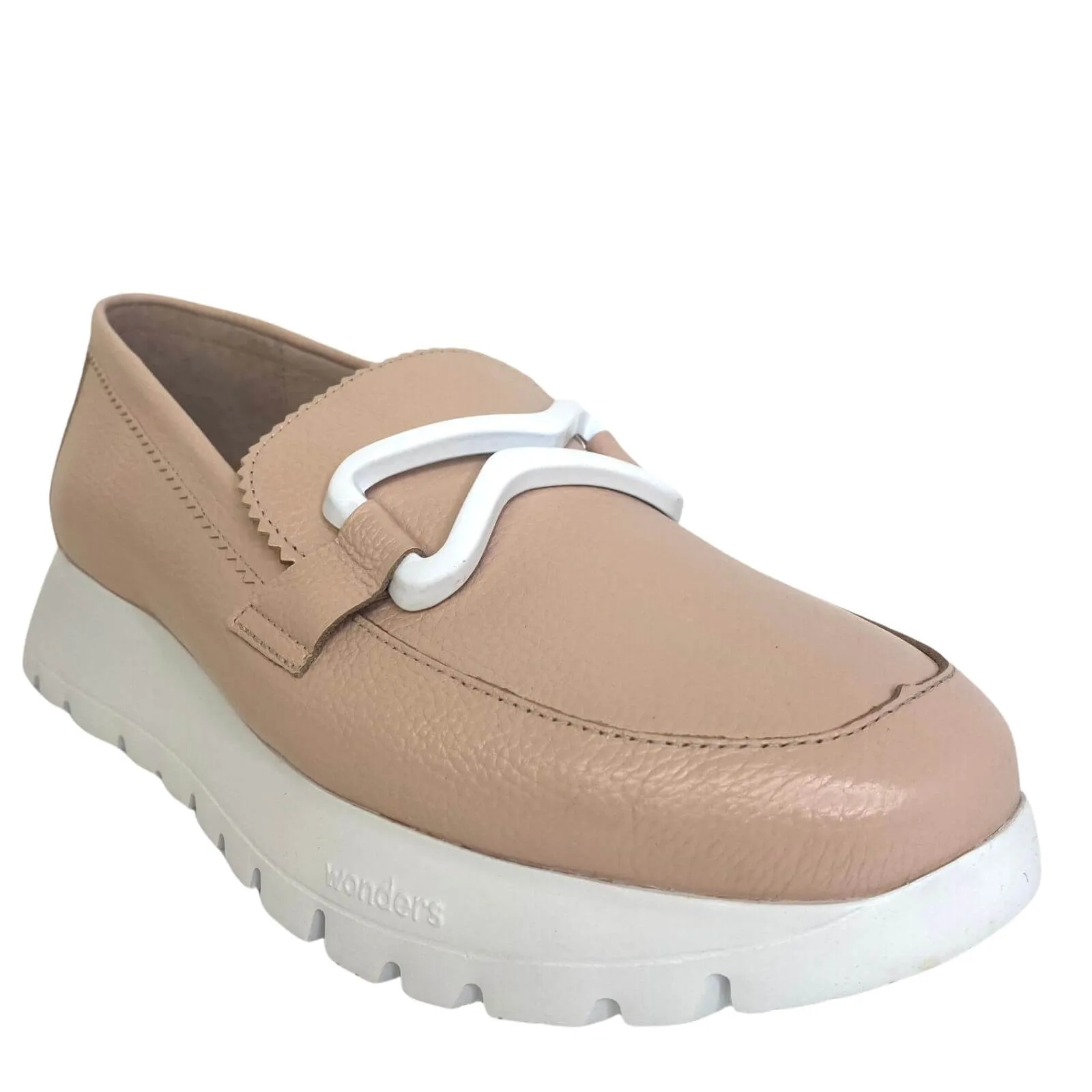 Wonders Nude & White Slip On Wedge Shoes