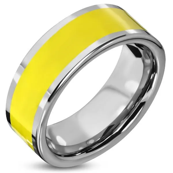 Yellow Stripe Band Stainless Steel Ring (c325)