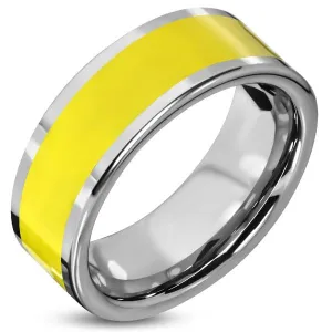 Yellow Stripe Band Stainless Steel Ring (c325)